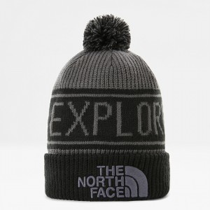 The North Face Retro TNF Pom Beanie Grau Schwarz | 368XHWYKD